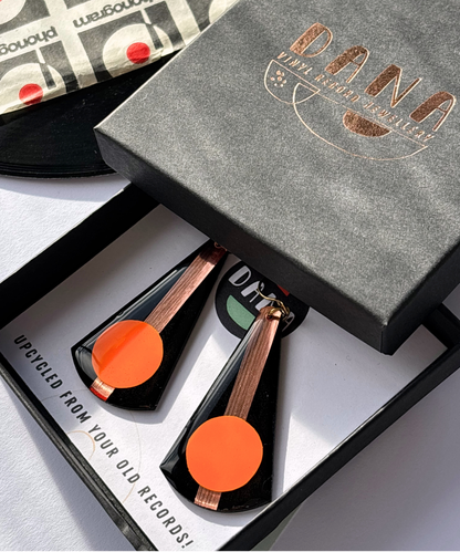 ANDY in black, orange, and copper | unique art earrings