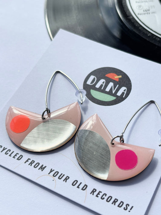 40% OFF Pacman earrings in pink, orange, silver | unique upcycled Irish design