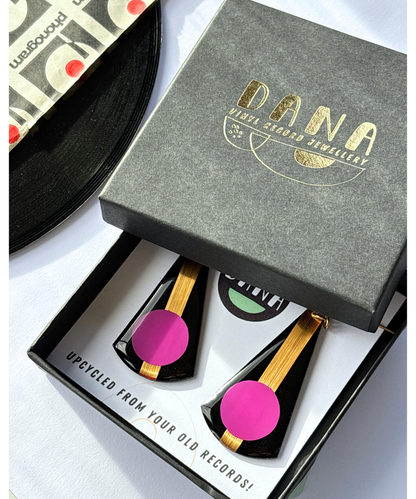 ANDY in purple and gold | bold graphic upcycled earrings