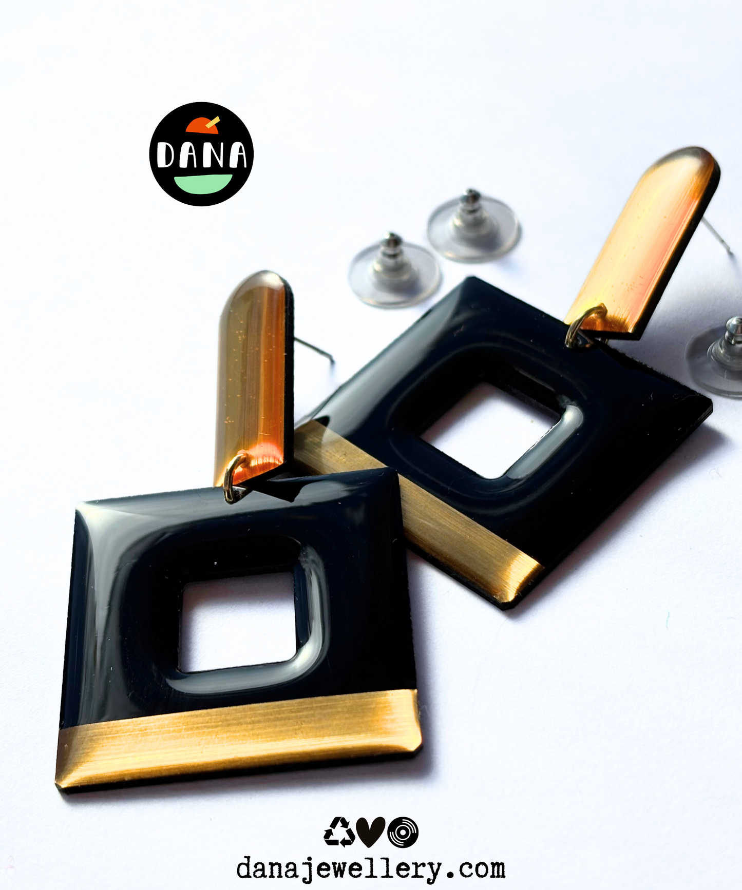 MIKA in black and gold / eco chic upcycled statement earrings