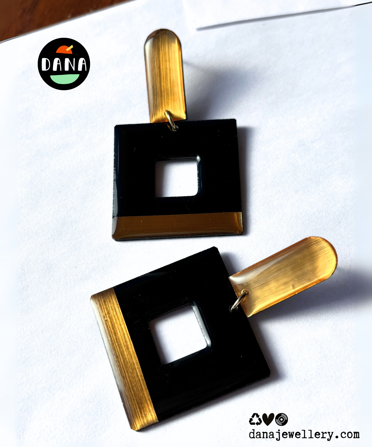 MIKA in black and gold / eco chic upcycled statement earrings