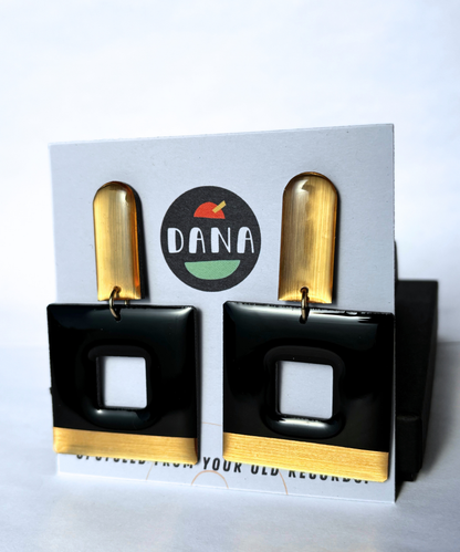 MIKA in black and gold / eco chic upcycled statement earrings