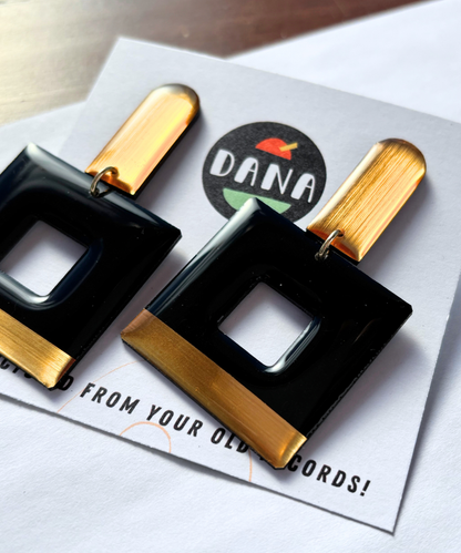 MIKA in black and gold / eco chic upcycled statement earrings