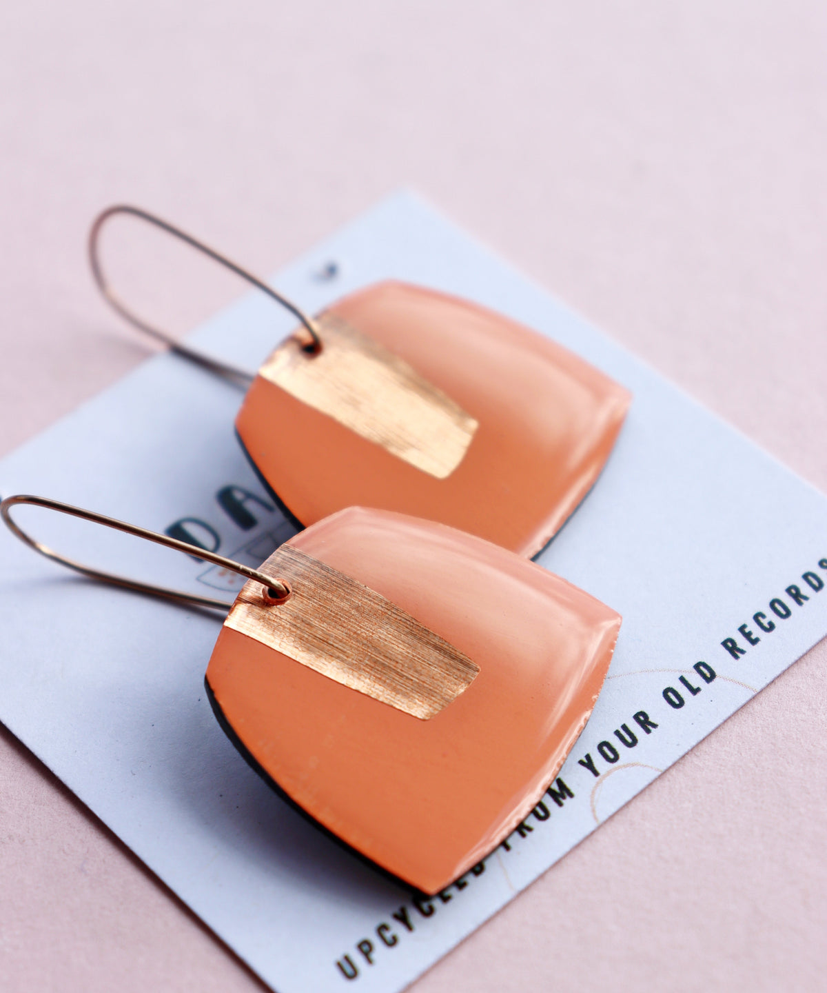 50% OFF BETTY no.2 in warm salmon pink & copper / vinyl record earrings (Copy)