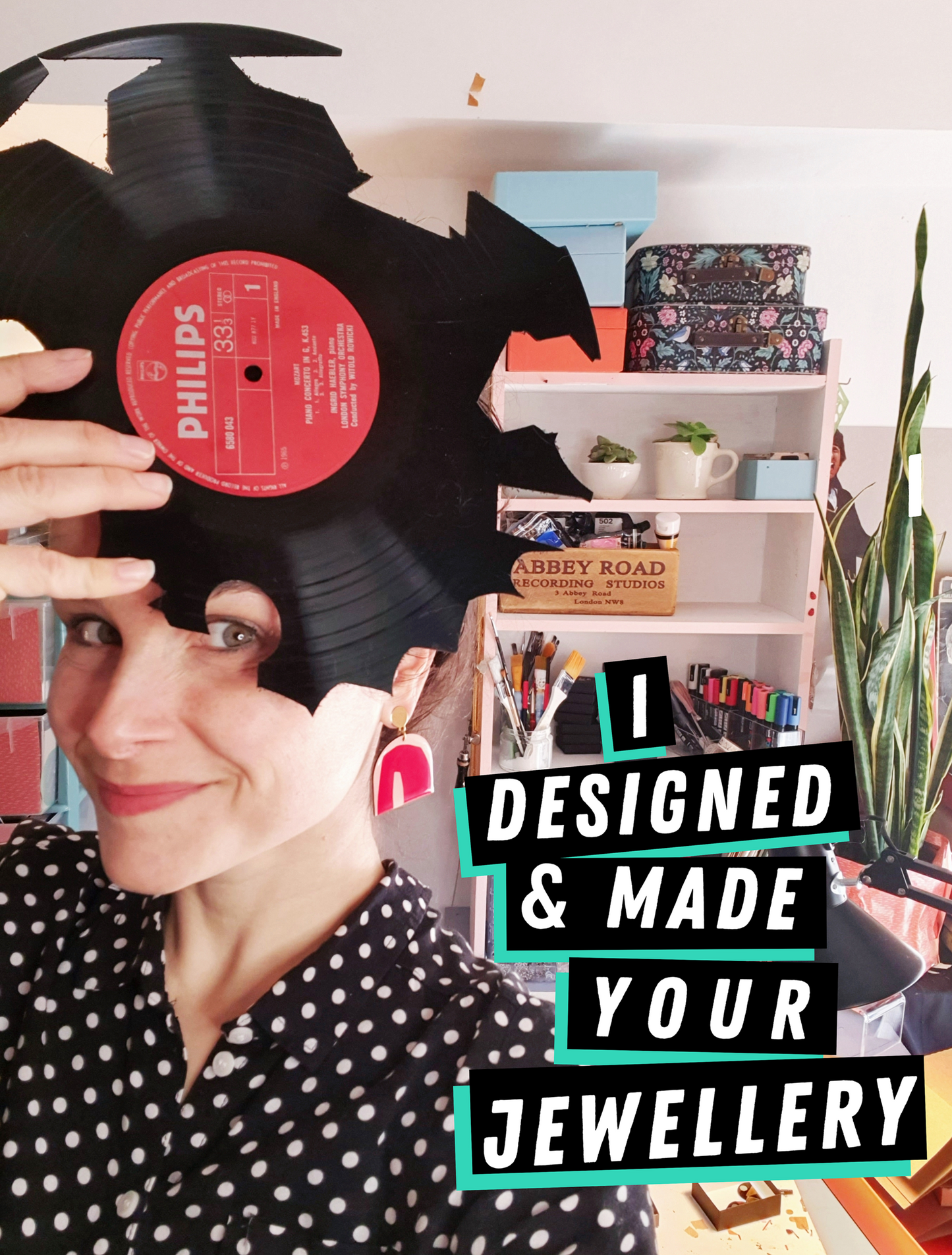 30% OFF LAST PAIR SUZY no.2 / contemporary upcycled vinyl record graphic earrings