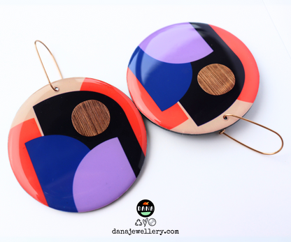 CLEO NO.2 in navy, blue, lilac, orange, copper / modern abstraction on your ears