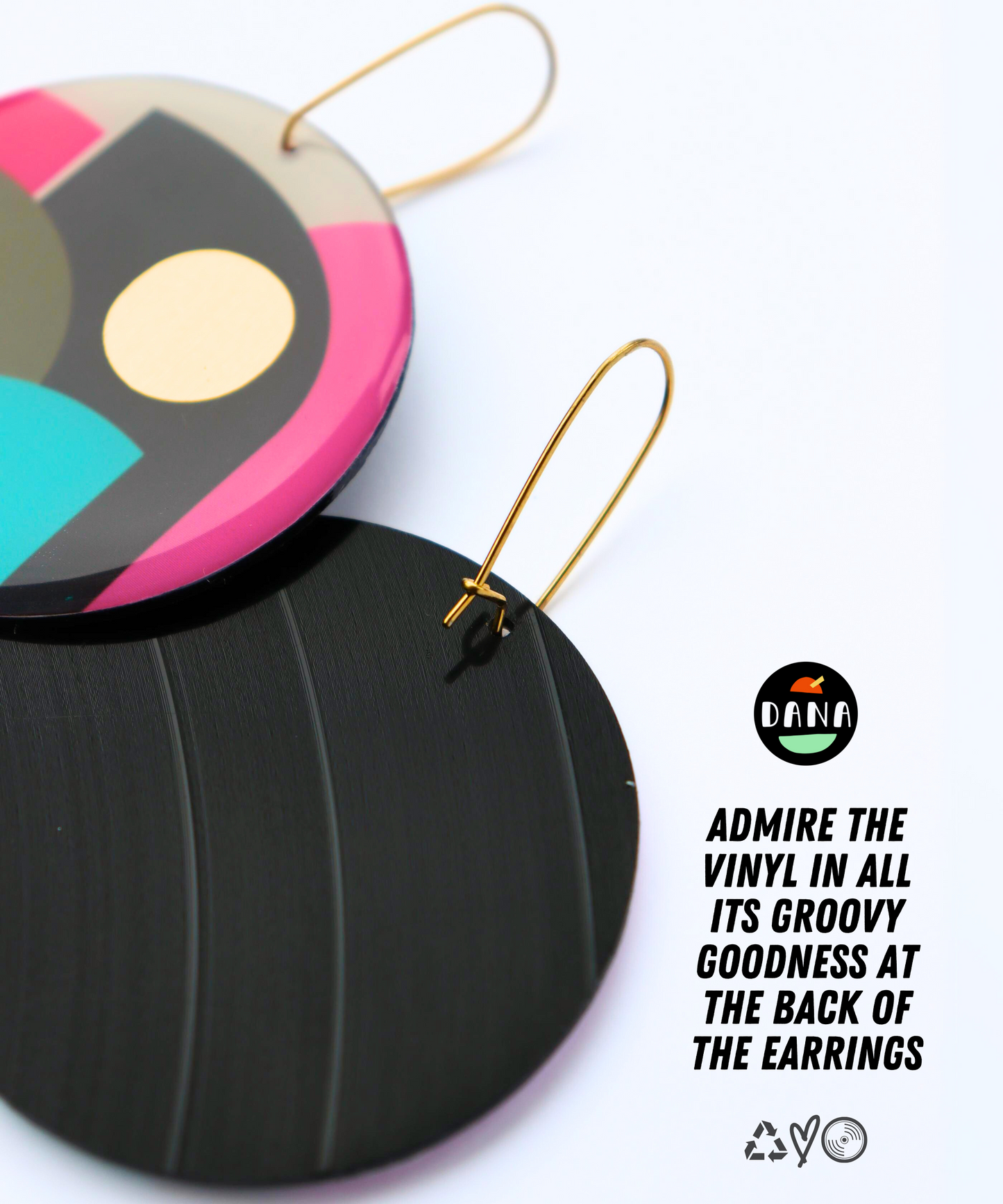 CLEO NO.1 in pink, olive, turquoise, gold / large graphic hard edge disc earrings