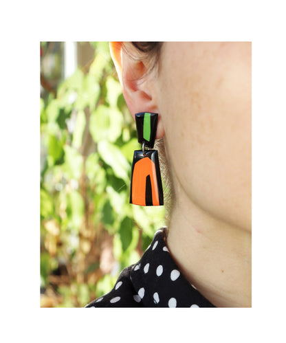 LOU NO.1 in black, hot pink, vibrant orange, green, yellow / modern geometric earrings