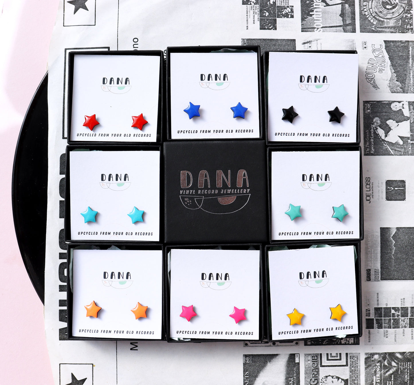STAR STUDS / 8 colours / upcycled vinyl record jewellery