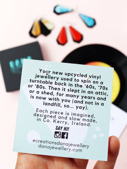 40% OFF / FROUFROU no.3 in yellow with a gold pop / upcycled vinyl record earrings