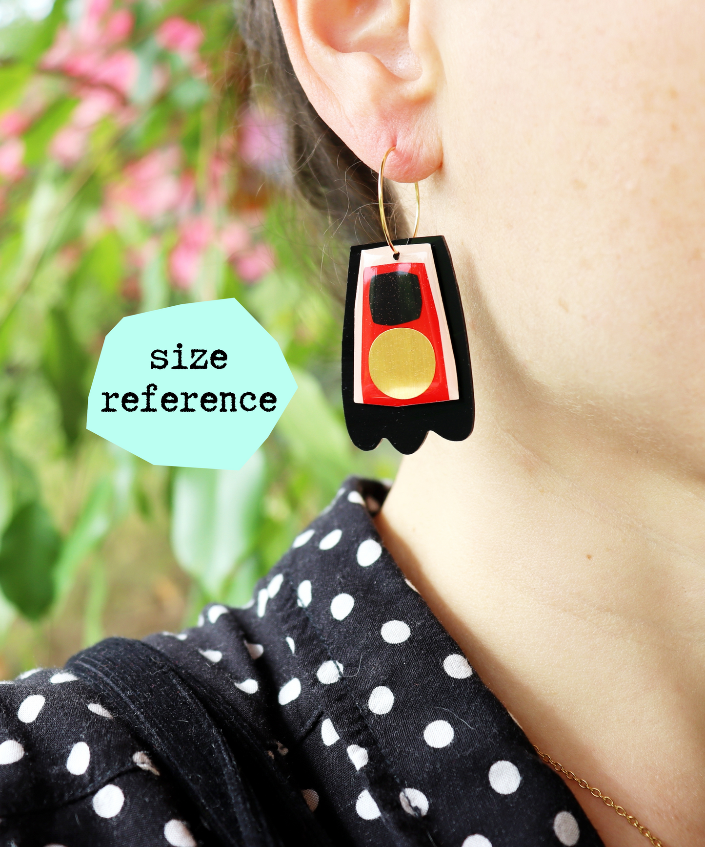 40% off / Upcycled contemporary earrings in red, black and gold/ recycled vinyl jewellery