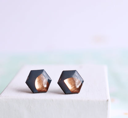 20% OFF / The medium HEXA studs / gold, copper or silver