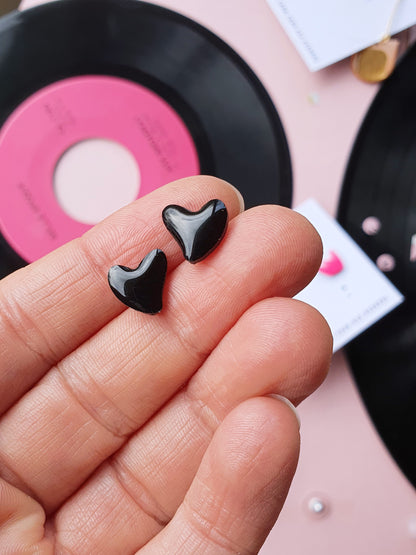 HEART STUDS / 8 colours / upcycled vinyl record jewellery