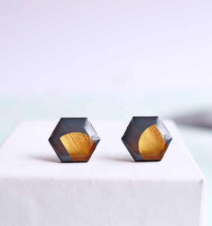 20% OFF / The medium HEXA studs / gold, copper or silver