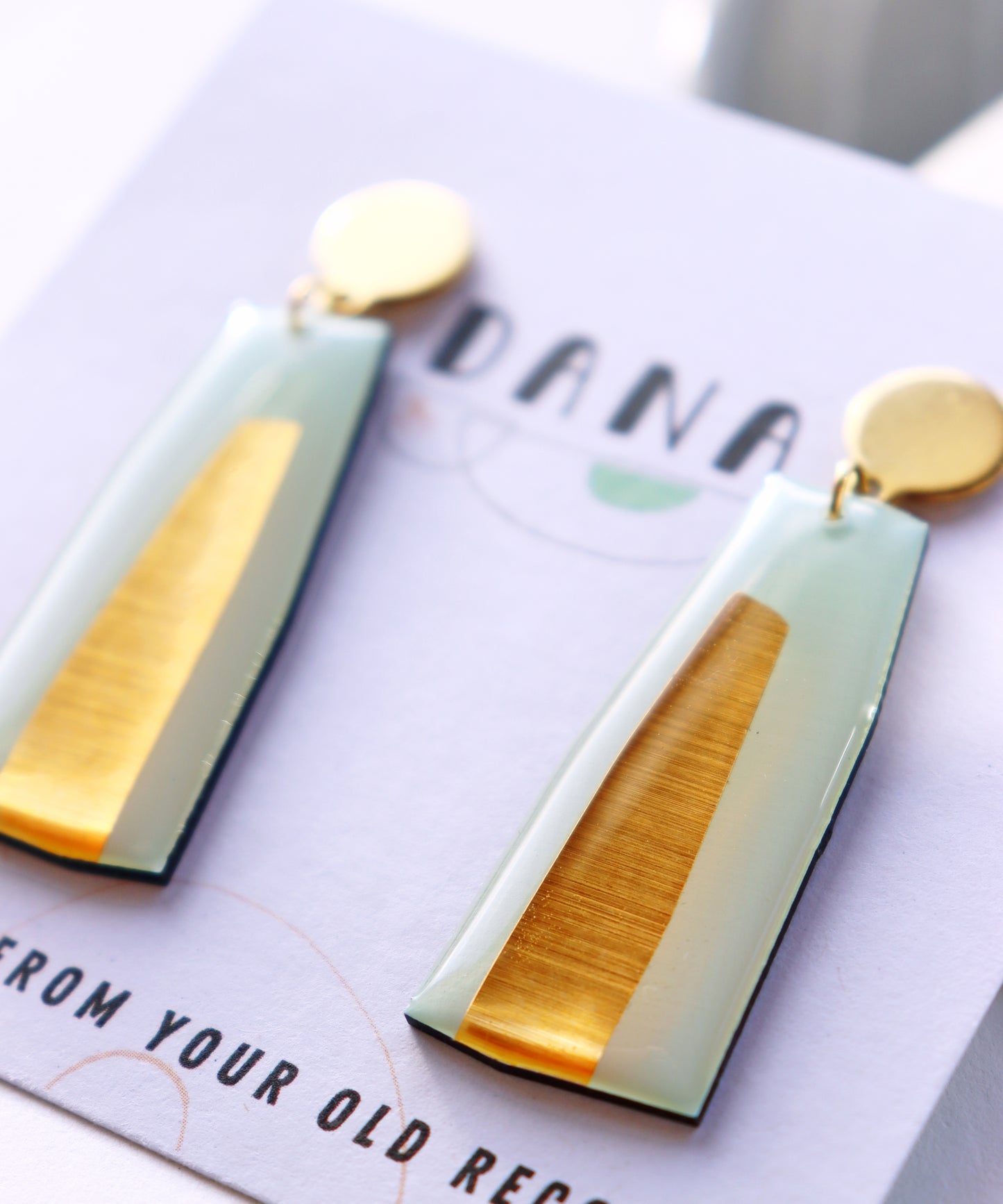 ELLA in minty aqua and GOLD / vinyl record earrings