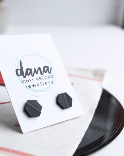 simple flat black hexagon studs / upcycled vinyl record jewelry