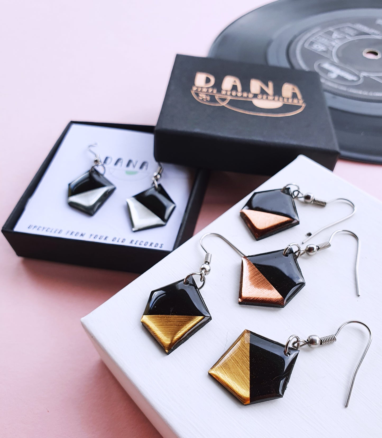 30% OFF The NUGGETS / 2x silver left / upcycled vinyl record earrings