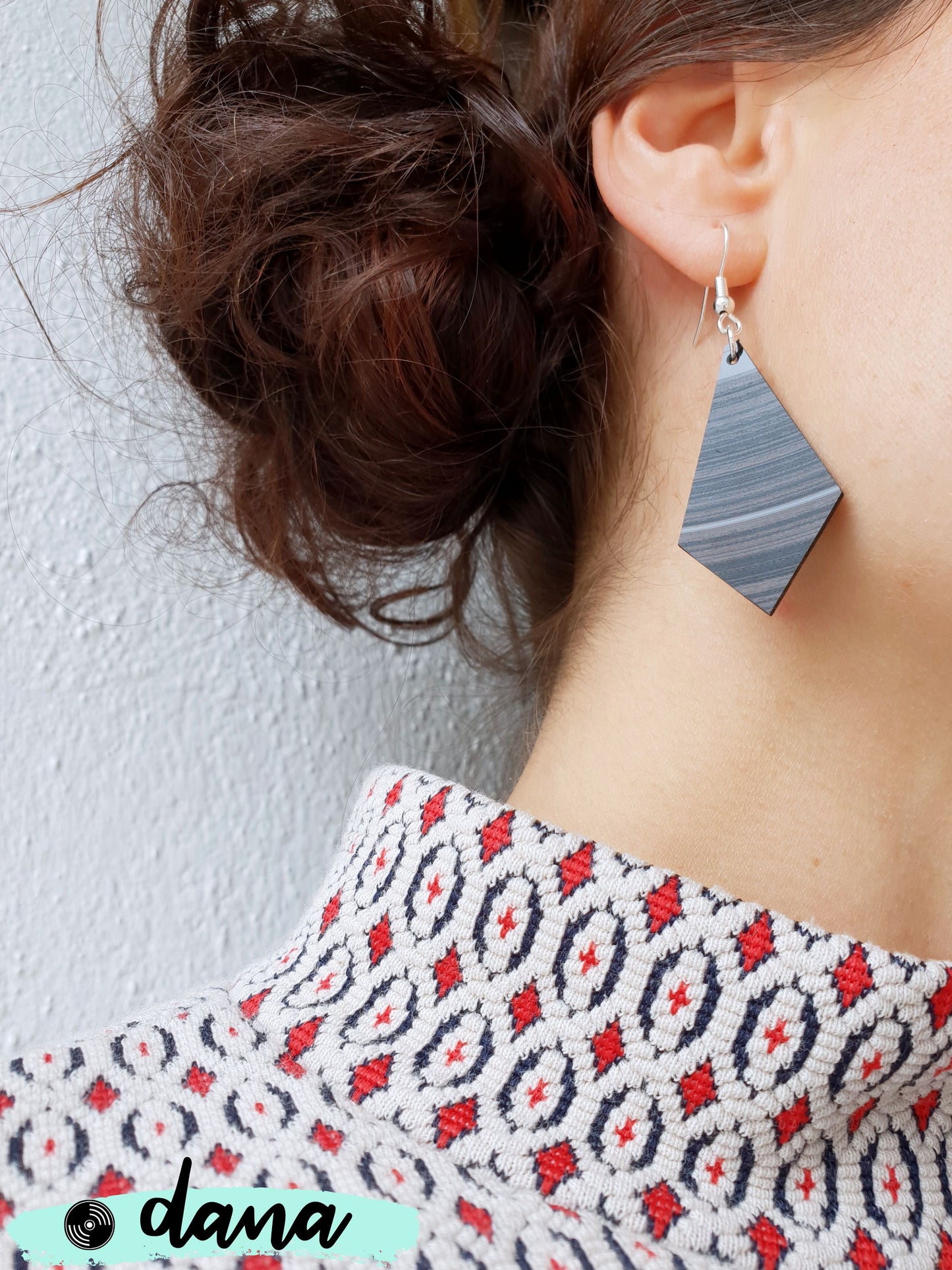 Geometric vinyl record earrings by Dana Jewellery