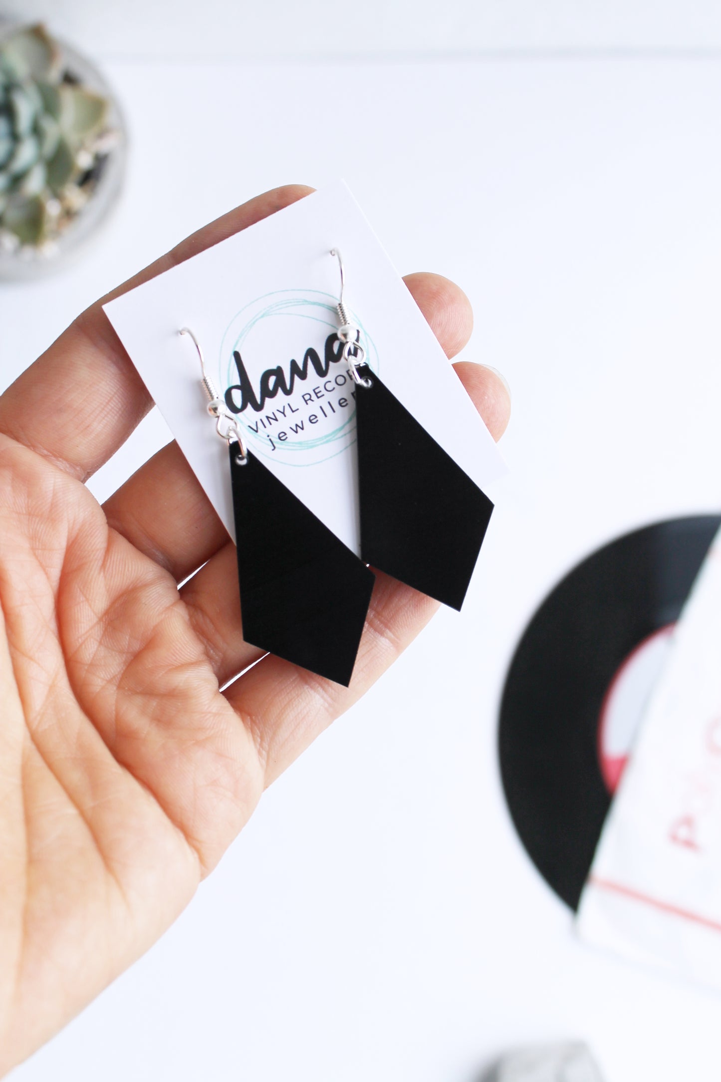 Geometric vinyl record earrings by Dana Jewellery