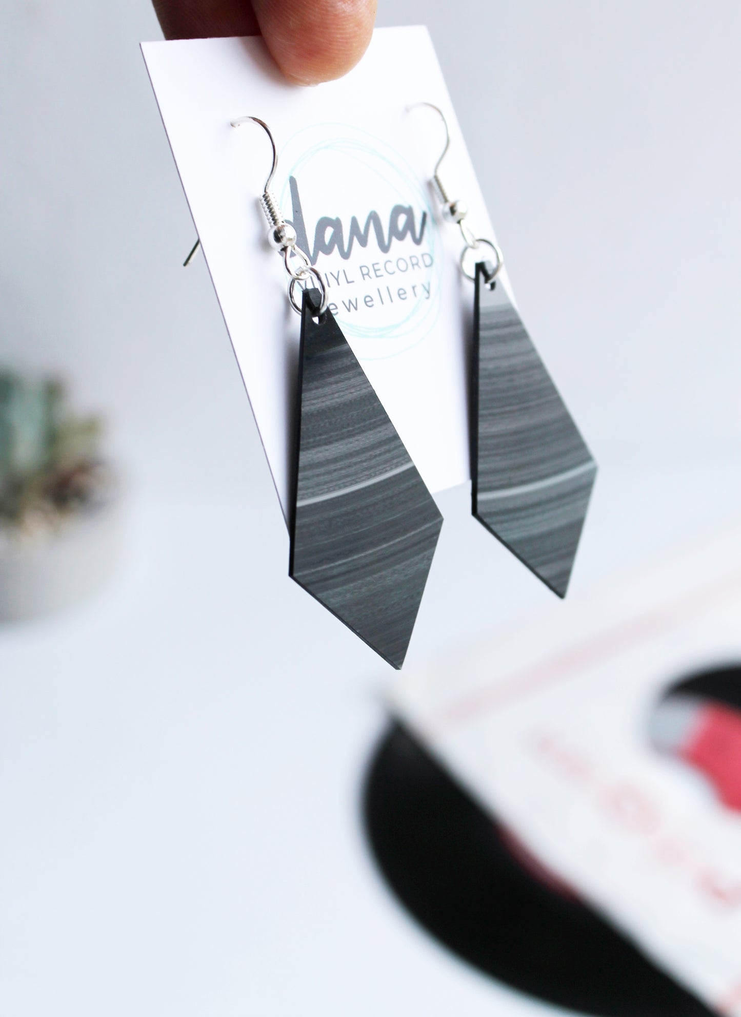 Geometric vinyl record earrings by Dana Jewellery