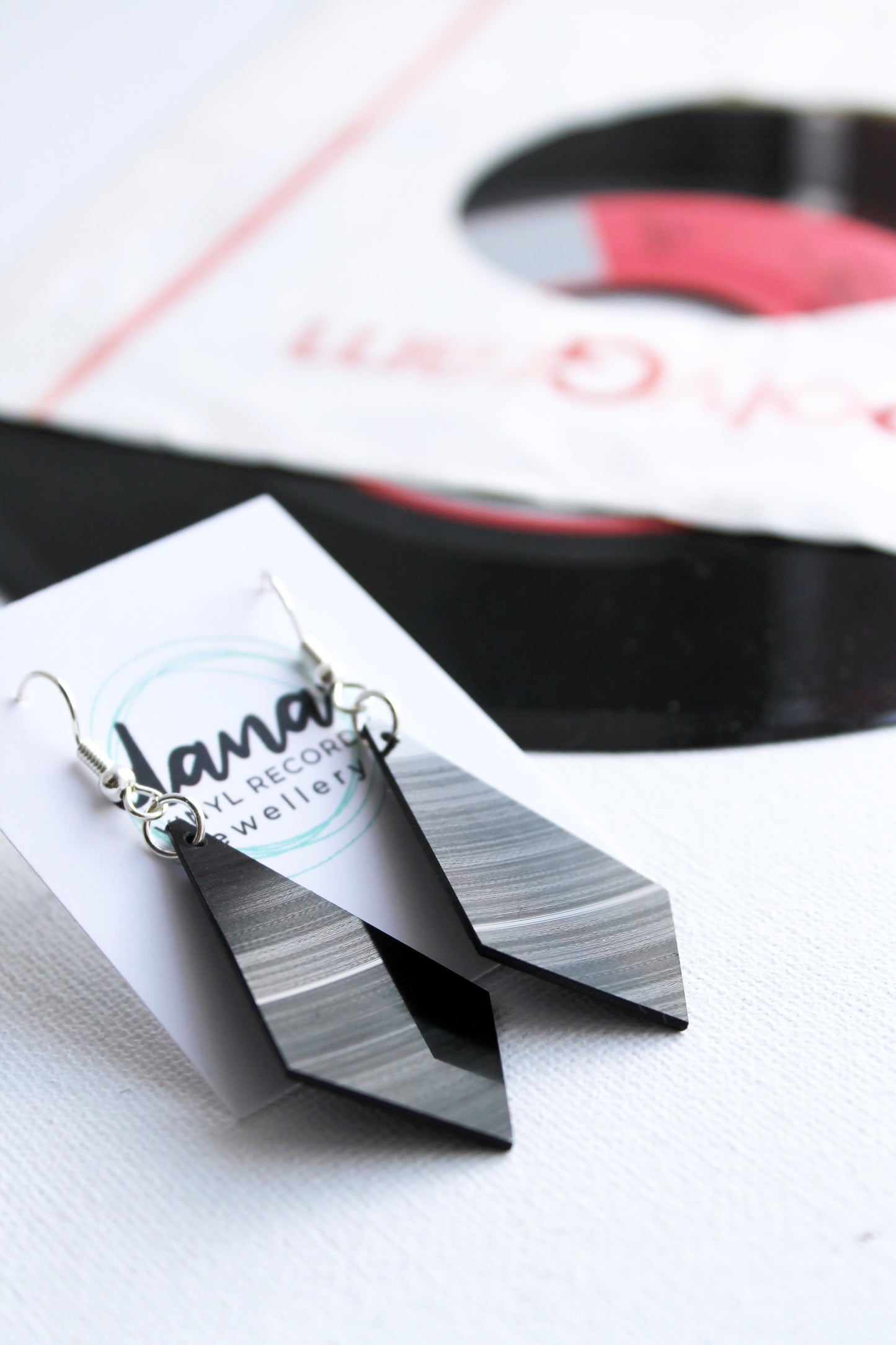 Geometric vinyl record earrings by Dana Jewellery