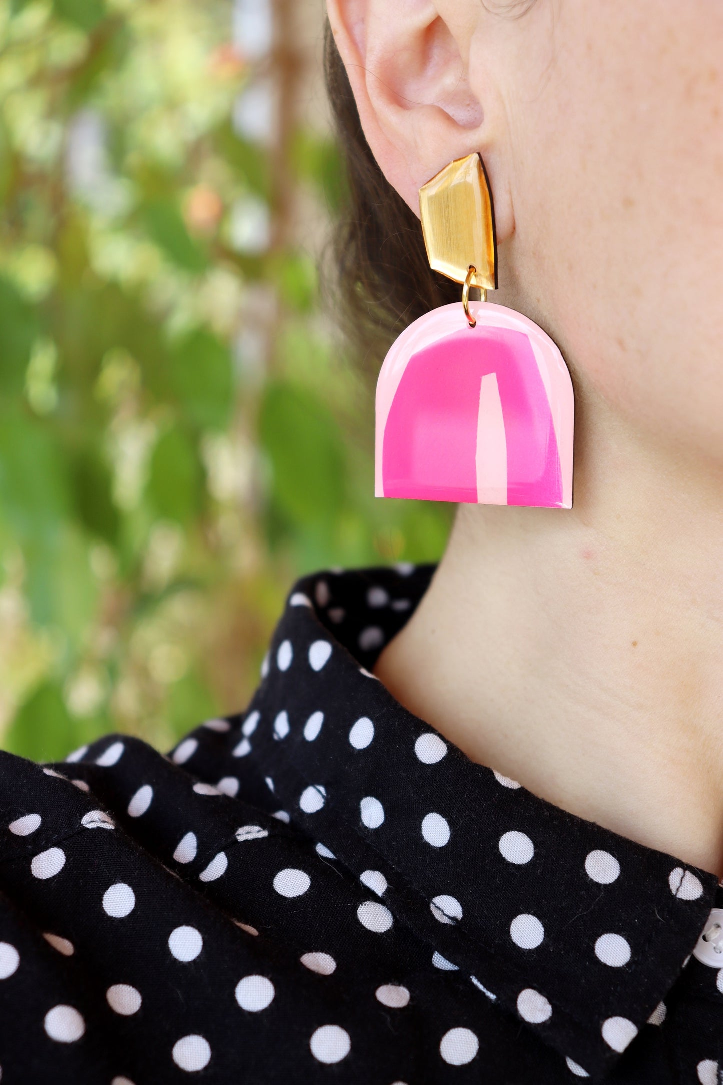 PATTI in fuchsia and gold / unique upcycled art earrings