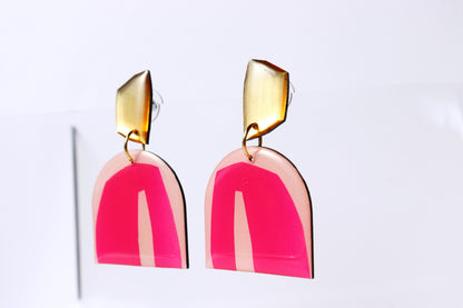 PATTI in fuchsia and gold / unique upcycled art earrings