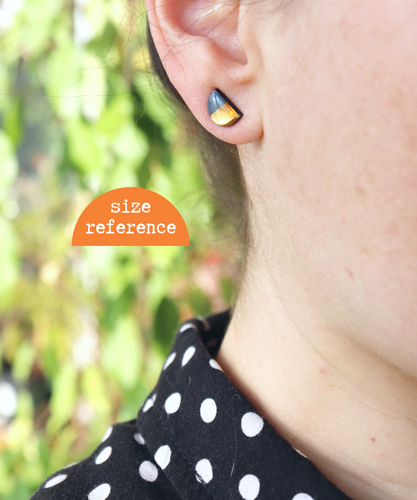 HALF MOON STUDS in deep blue grey with gold OR copper detail