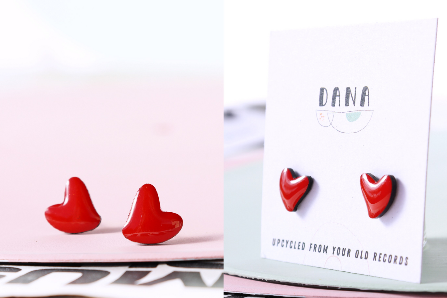 HEART STUDS / 8 colours / upcycled vinyl record jewellery