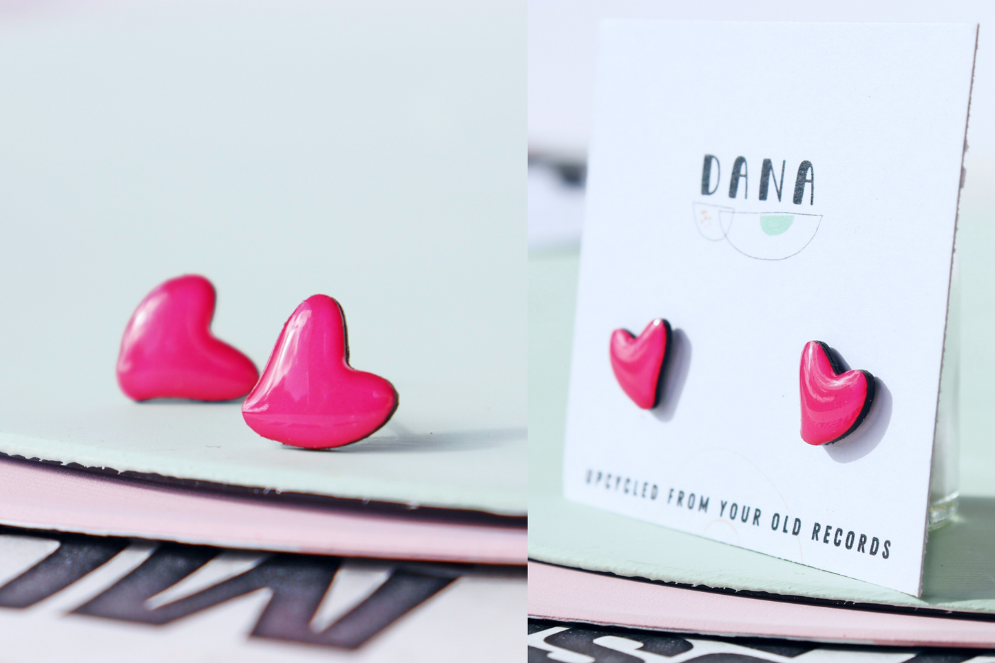 HEART STUDS / 8 colours / upcycled vinyl record jewellery