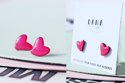 HEART STUDS / 8 colours / upcycled vinyl record jewellery