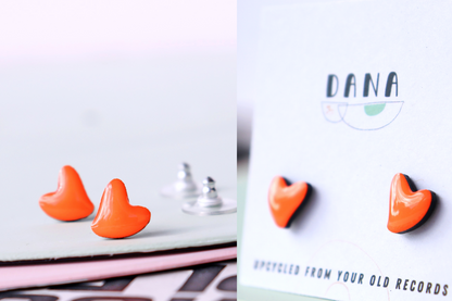 HEART STUDS / 8 colours / upcycled vinyl record jewellery