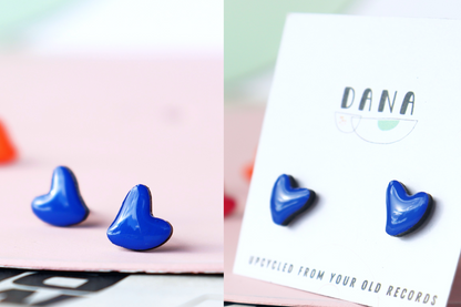 HEART STUDS / 8 colours / upcycled vinyl record jewellery