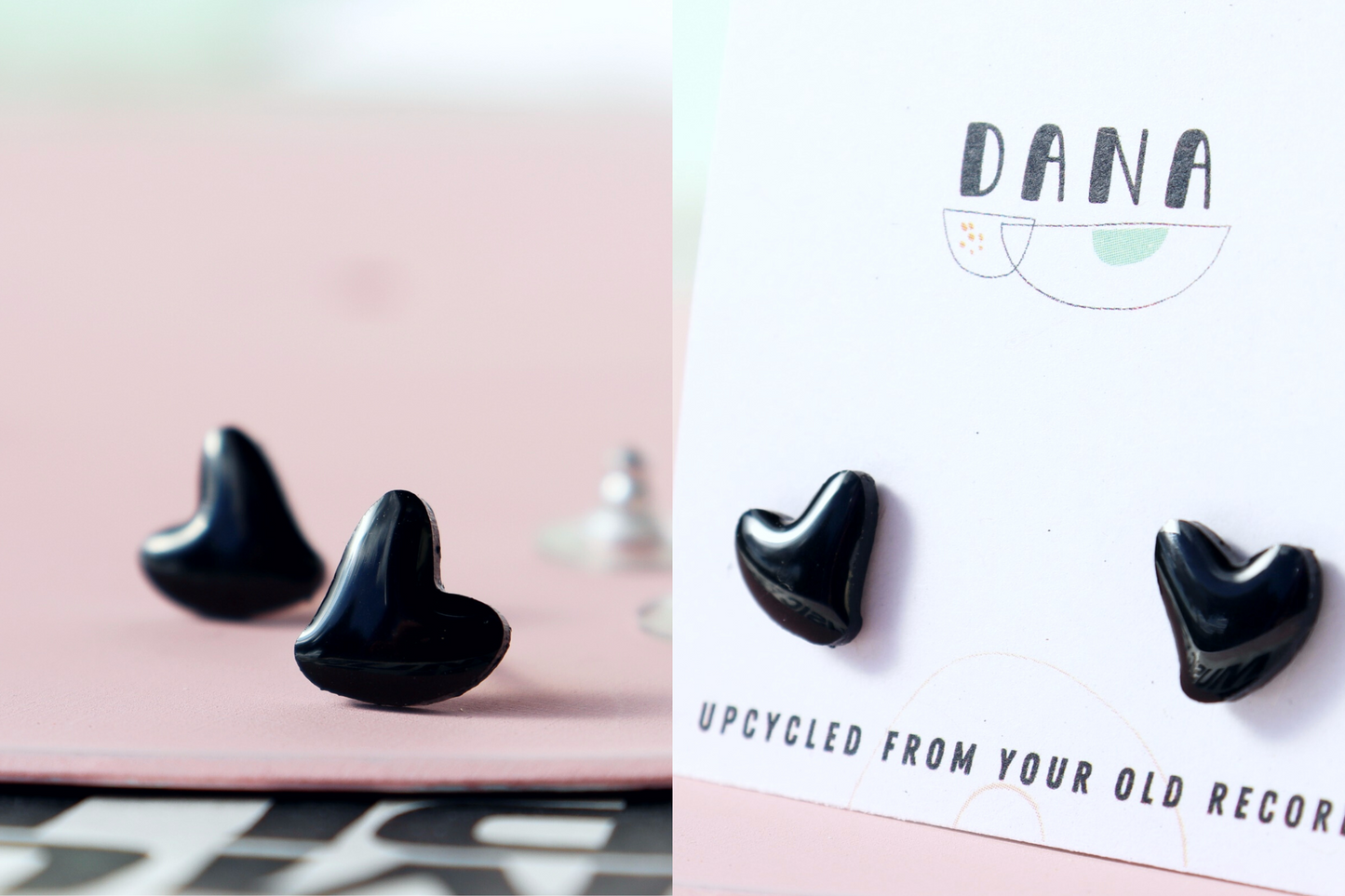 HEART STUDS / 8 colours / upcycled vinyl record jewellery