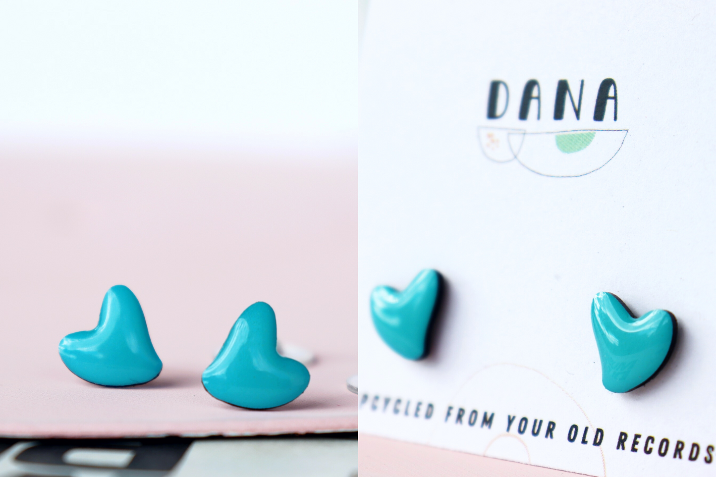 HEART STUDS / 8 colours / upcycled vinyl record jewellery