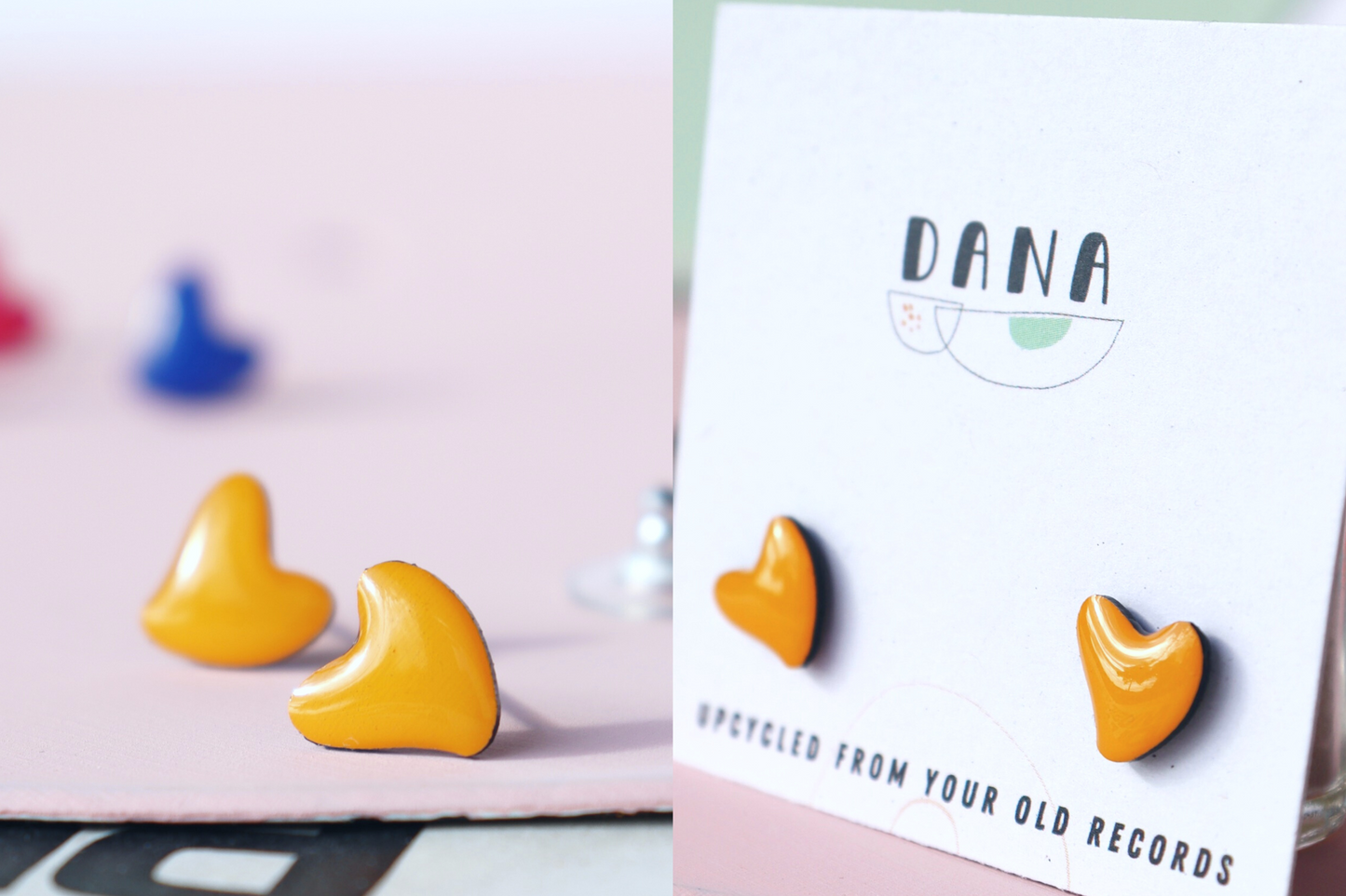 HEART STUDS / 8 colours / upcycled vinyl record jewellery