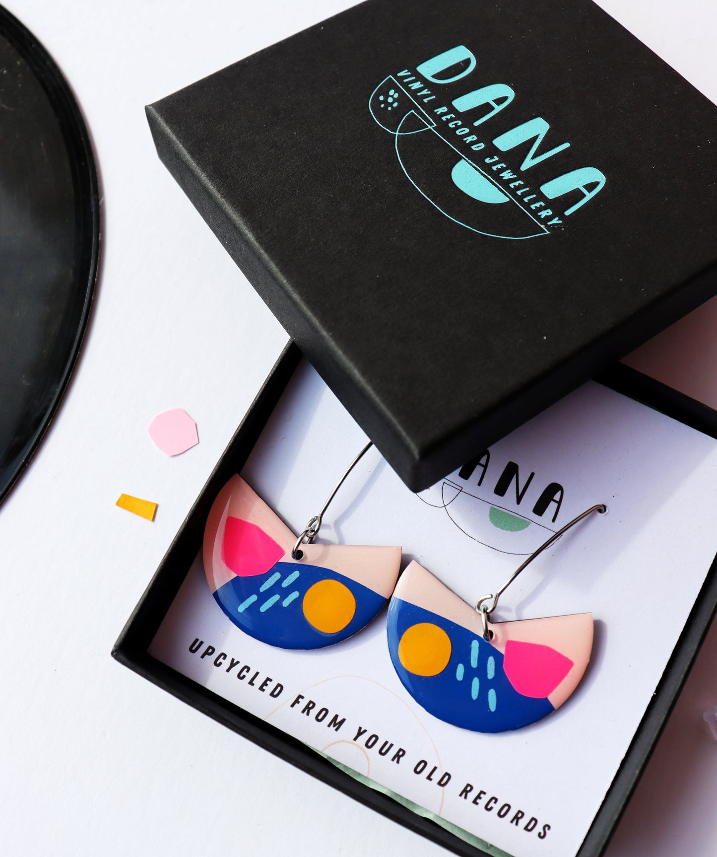 PACMAN in blue, yellow, pink / unique upcycled Irish design